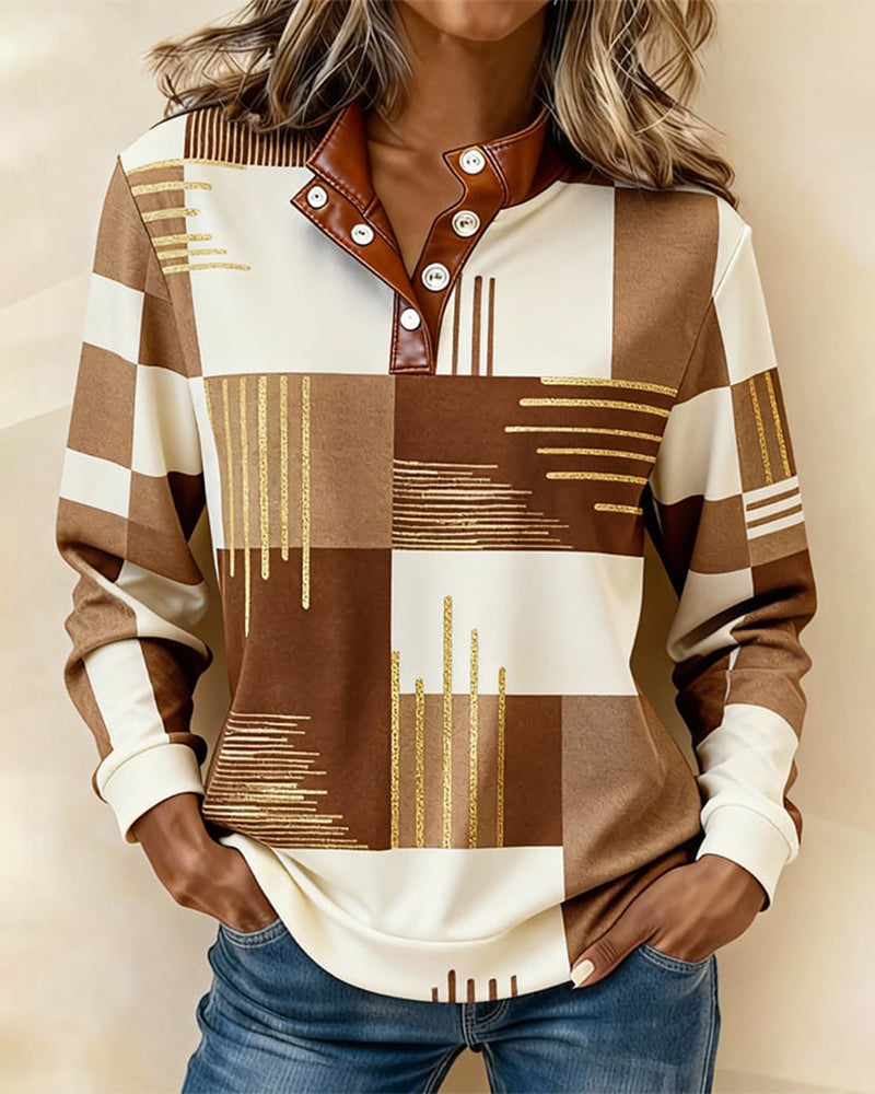 Bluza Color-Block Ze Stojącym Kołnierzem I Zapięciem Z Przodu