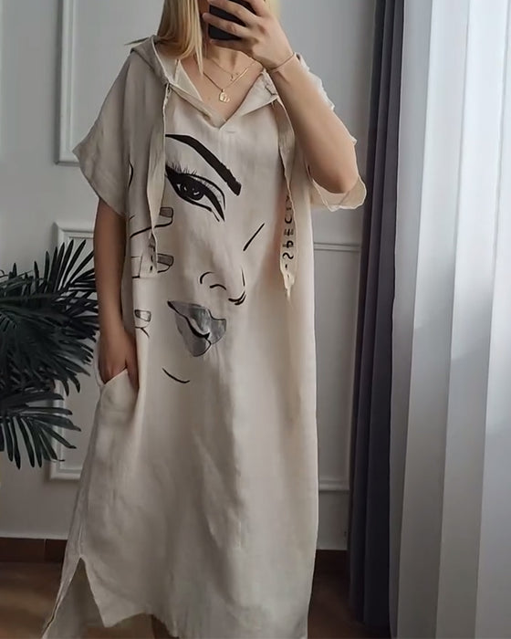 Sukienka z Kapturem Wzorzysta Luźna
