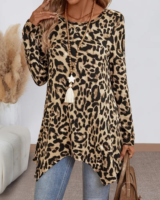 Casual Wiele funkcji T-shirt z Wytiskiem Leopardowym