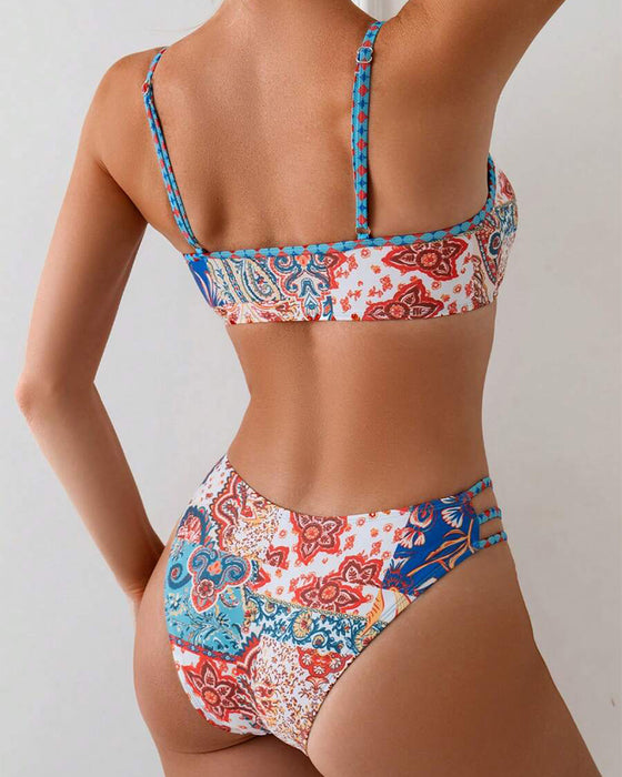 Bikini Wzorzysty Wiązany Seksowny Trójkątny