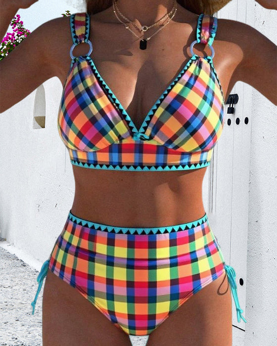 Strój kąpielowy dwuczęściowy w kratę casual bikini
