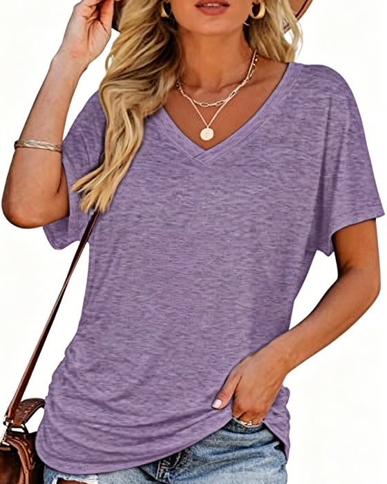 T-Shirt Plisowany Jednokolorowy Dekolt W Serek