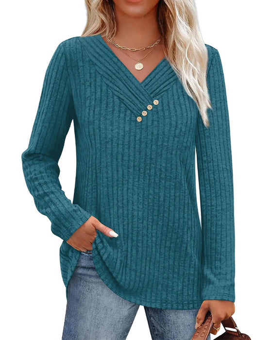 Top V-Szyja Długi Rękaw Guzik