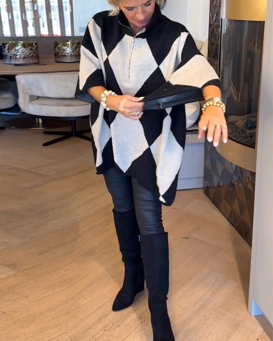 Sweter Stójka Argyle Nieregularny