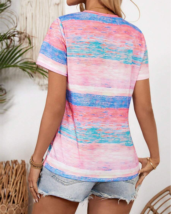 T-Shirt Z Dekoltem W Serek Kolorowy W Paski Uniwersalny
