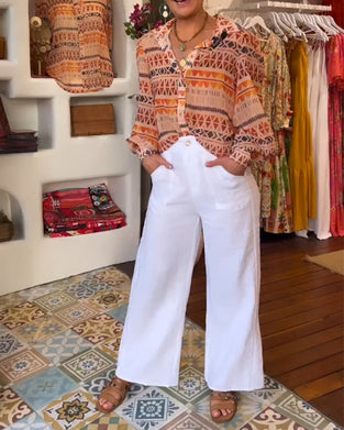 Koszula z guzikami i nadrukiem w stylu retro