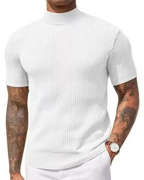 T-Shirt Mock Neck Męski Krótki Rękaw