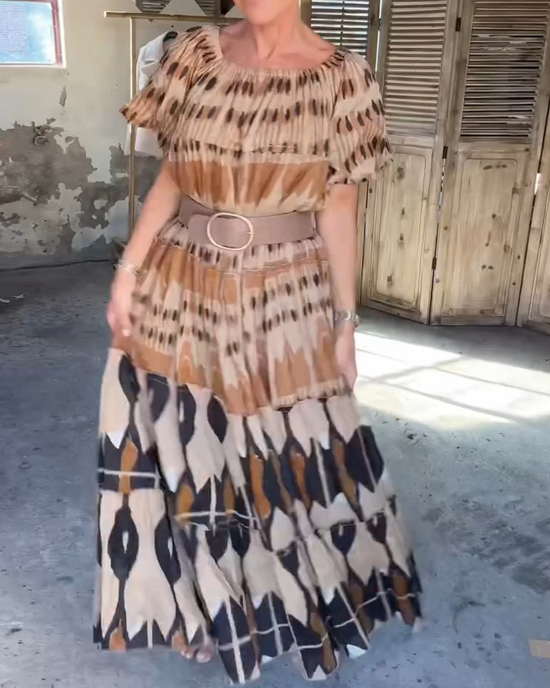 Sukienki Off-Shoulder Kwadratowa Szyja Luźny Nadruk