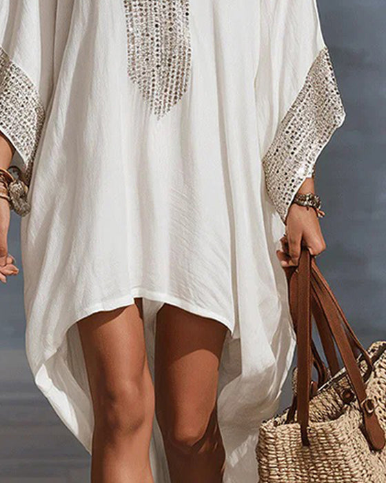 Sukienka Głęboki Dekolt Wakacje Moda Luźny Krój