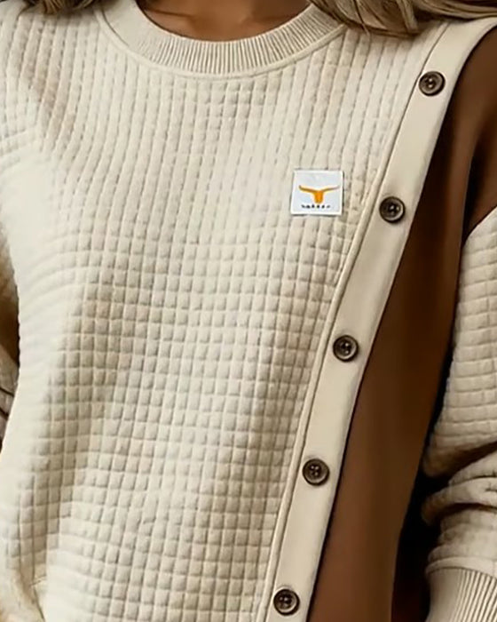 Bluza Z Długim Rękawem Z Tkaniny Waffle I Color Blocking