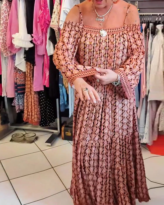 Luźna Sukienka Na Ramiączkach W Stylu Boho