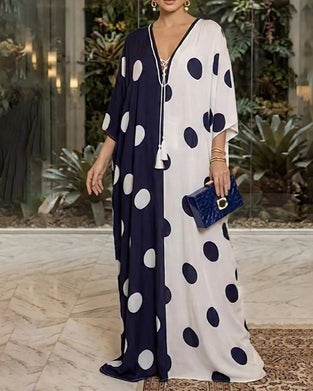 Sukienka V-Szyja Duży Polka Dot Swobodny