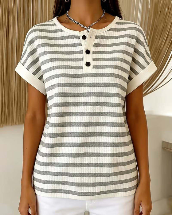 T-Shirt W Paski Wafel Henley