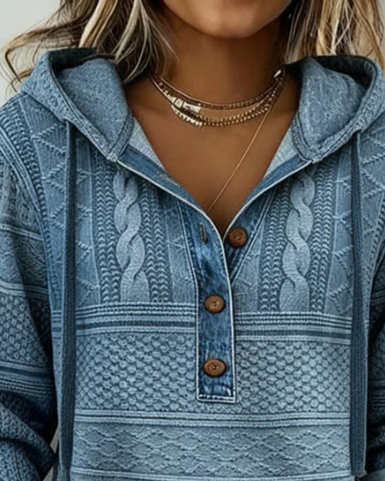 Bluza Z Kapturem Z Dżinsu Z Wzorem Warkocza I Detalami Patchwork