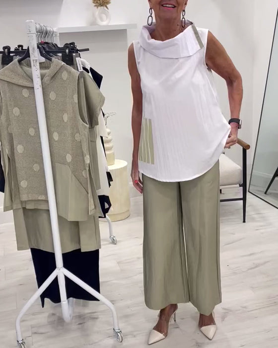 Garnitur Bez Rękawów Szeroki Kołnierz Modny