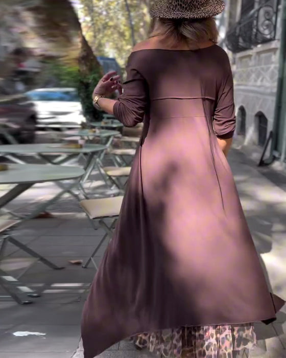 Sukienka Długi Rękaw Jednolity Kolor Nieregularny