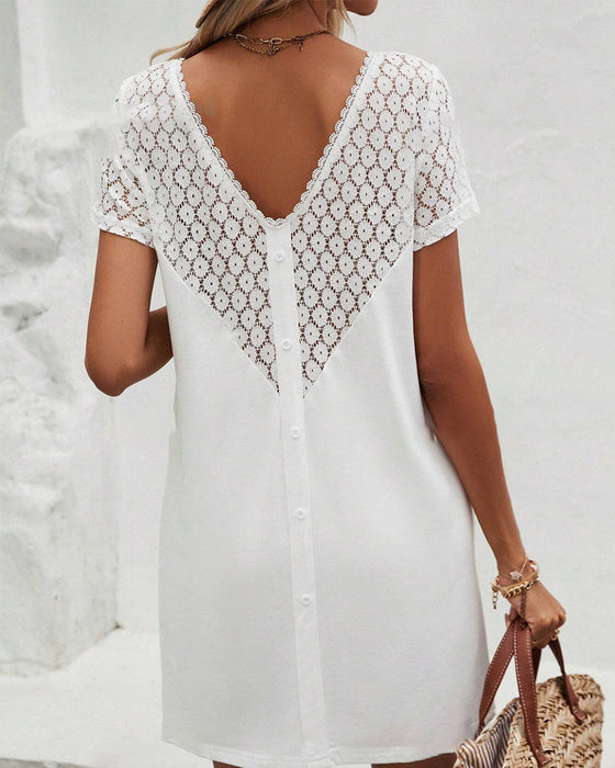 Patchworkowa sukienka z okrągłym dekoltem V