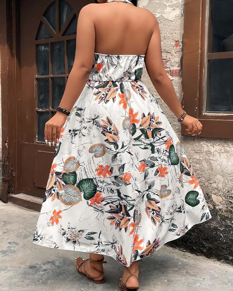 Set V-Szyjka Halter Sukienka Bez Rękawów + Szorty
