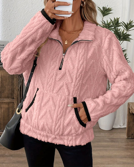 Bluza Z Klapami Zipper Przód Welurowy