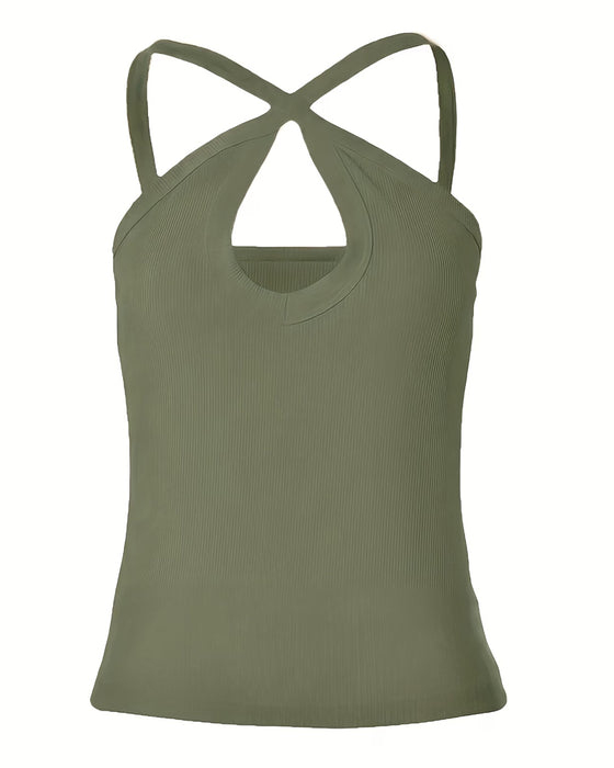 Cami Top Halter Dekolt Wycięcie Żebrowany