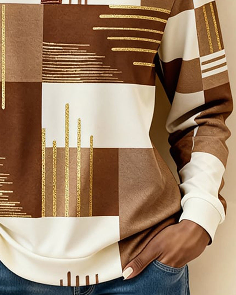 Bluza Color-Block Ze Stojącym Kołnierzem I Zapięciem Z Przodu