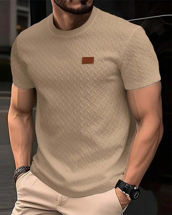 T-Shirt Męski Żakard Krótki Rękaw