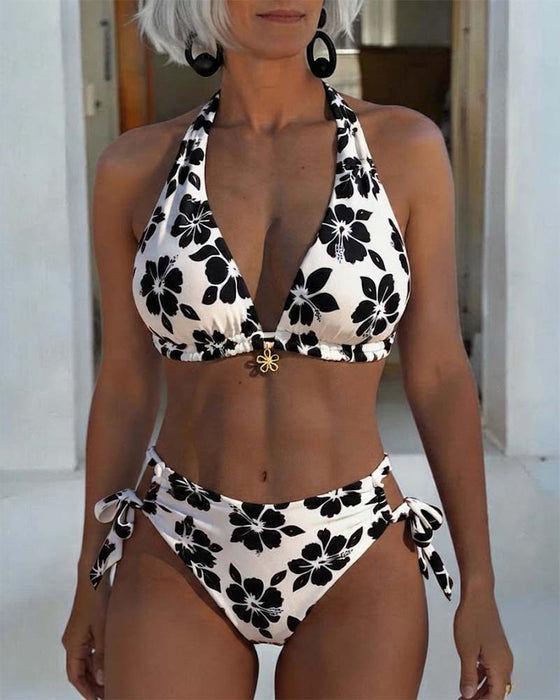 Bikini Hibiskus Druk Halter