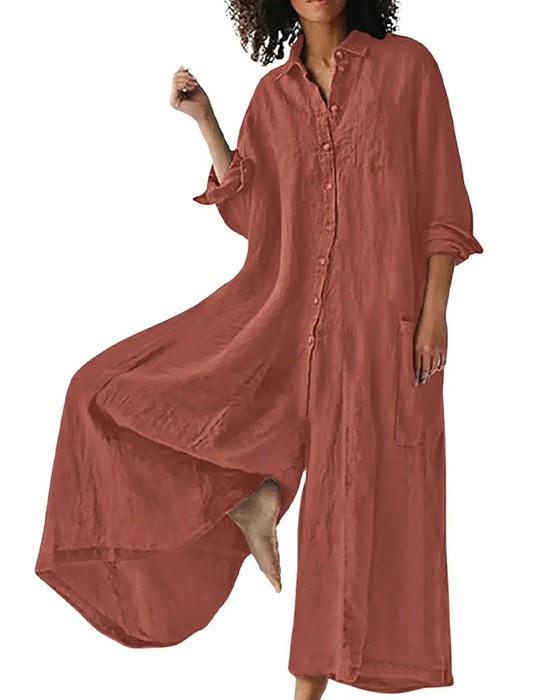 Jumpsuit Klapa Luźny Drapowany Swobodny