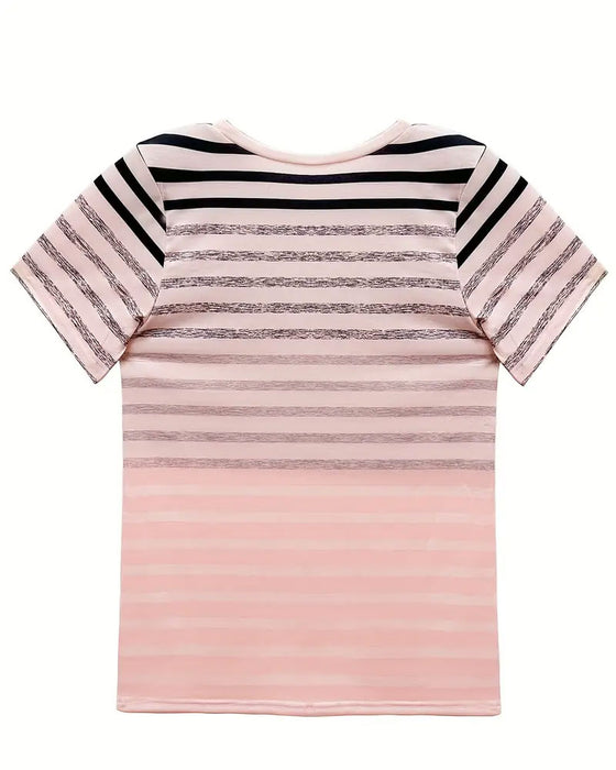 T-Shirt Okrągły Dekolt Krótki Rękaw W Paski