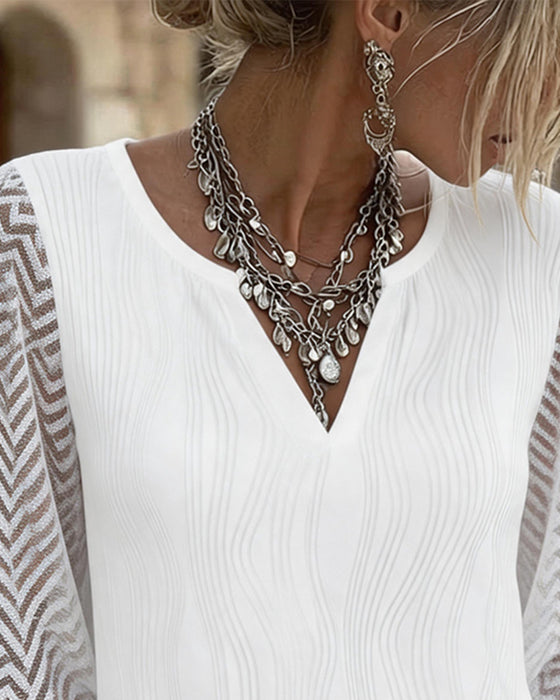 Bluzka V-Neck Koronka Panel Solid Linia