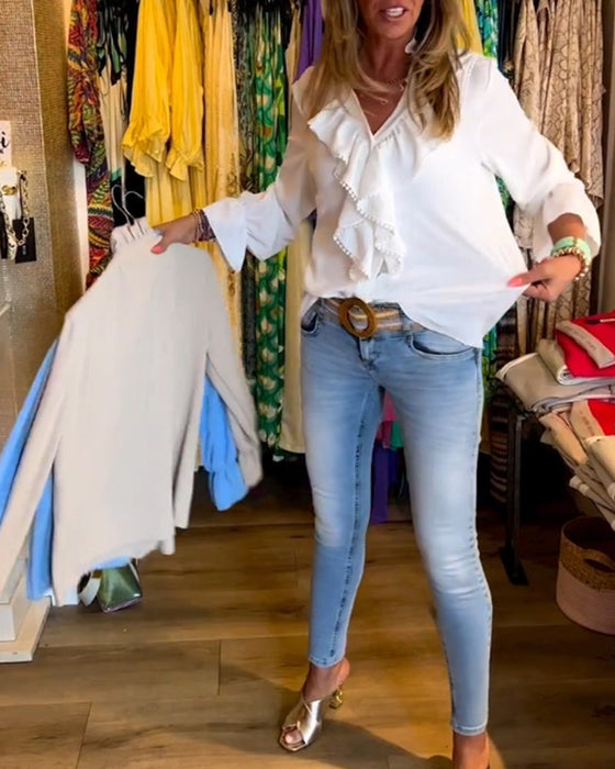 Damskie markowe bluzki z falbaną