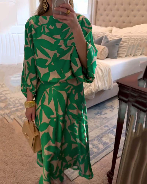 Zestaw Sukienka Codzienna Zadrukowane Rękawy Latarnia Temperament