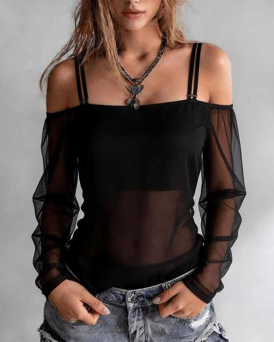 T-Shirt Ramiączko Spaghetti Off-Shoulder Sheer