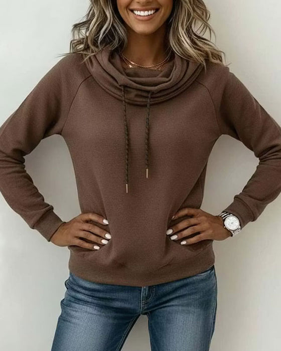 Bluza Mock Szyja Wiązanie Swobodny Sweter