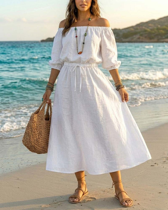 Sukienka Off-Shoulder Sznurowanie Talia