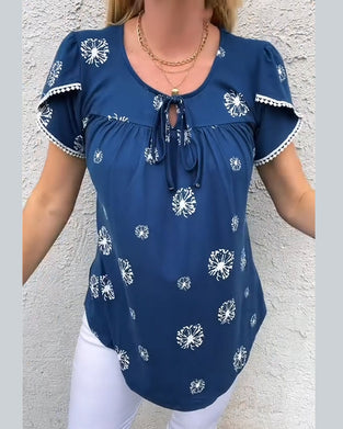 Bluzka Z Rękawami W Kształcie Płatków Kwiatów Nadruk Tie-Dye