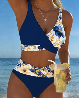 Bikini Kwiatowy Blok Koloru Patchwork