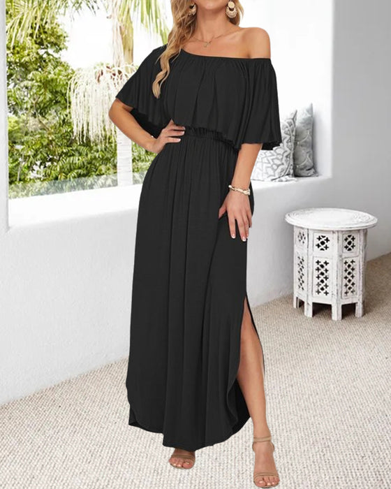 Sukienka Off-Shoulder Ruffle Rozcięcie