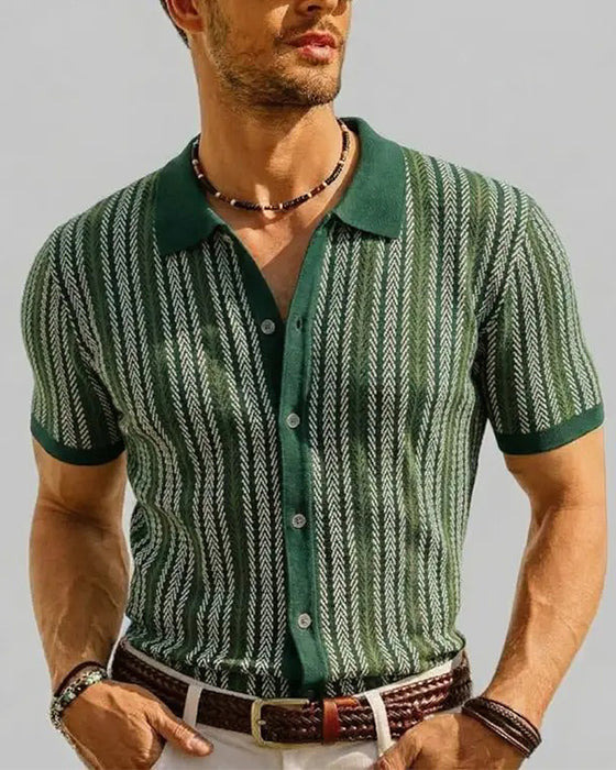 T-Shirt Klapa Męska Krótki Rękaw Guzik