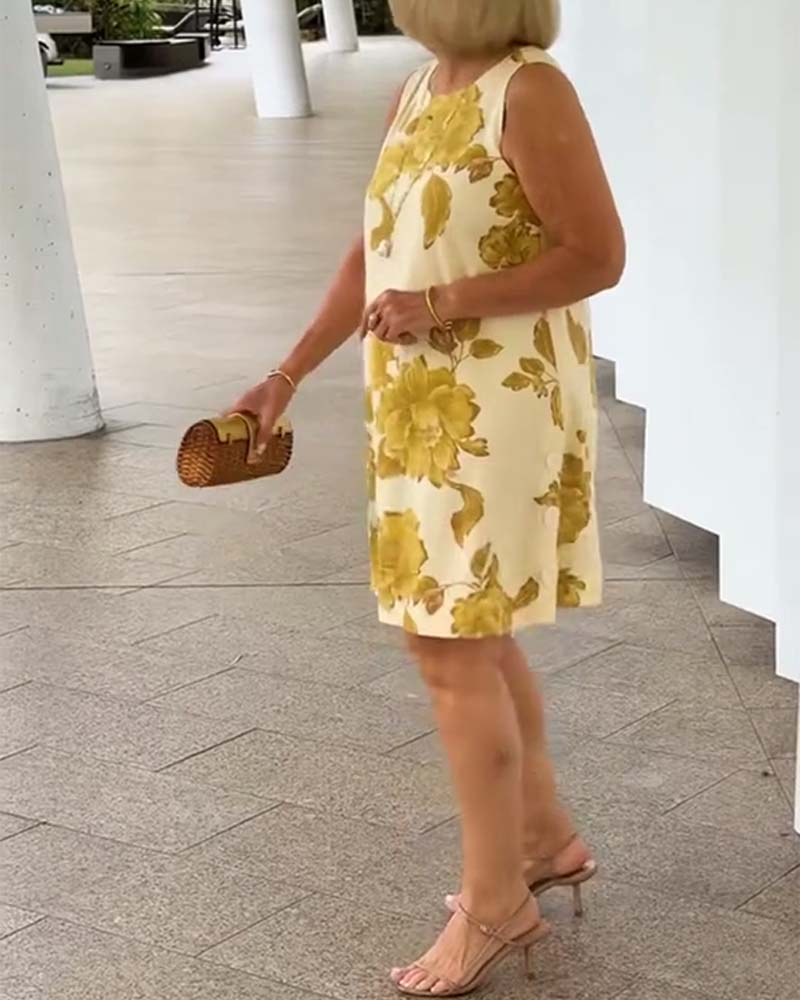 Sukienka Duży Kwiatowy Bez Rękawów Shift