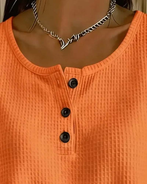 Tank Top Okrągły Dekolt Bez Rękawów Wafel Guzik