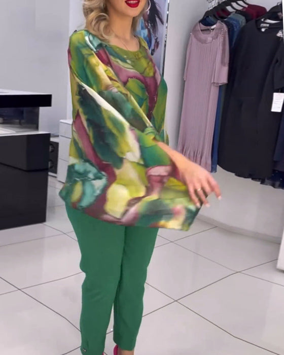 Bluzka z okrągłym dekoltem i rękawami z nadrukiem