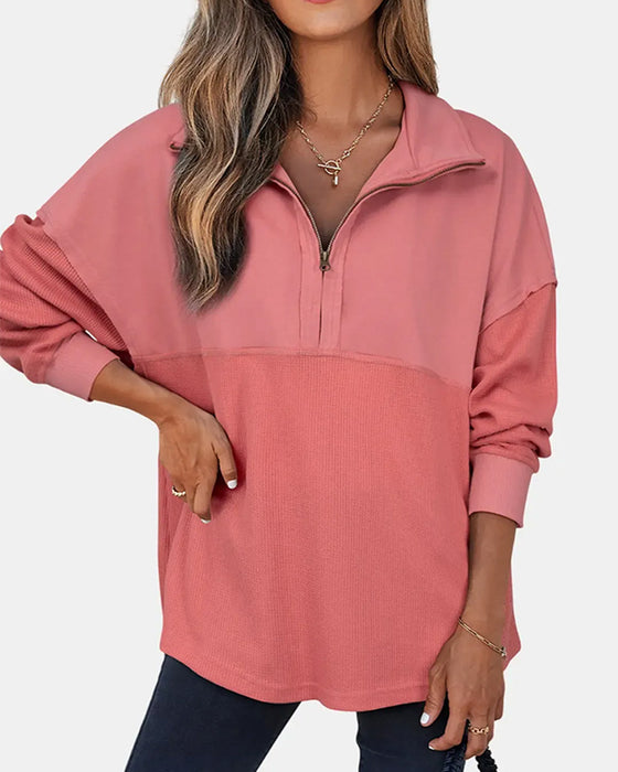 Sweatshirt Pół Zamek Błyskawiczny Wafel Patchwork