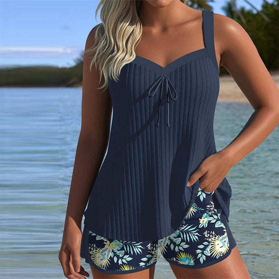 Tankini W Paski Dwuczęściowy Szorty Plażowe