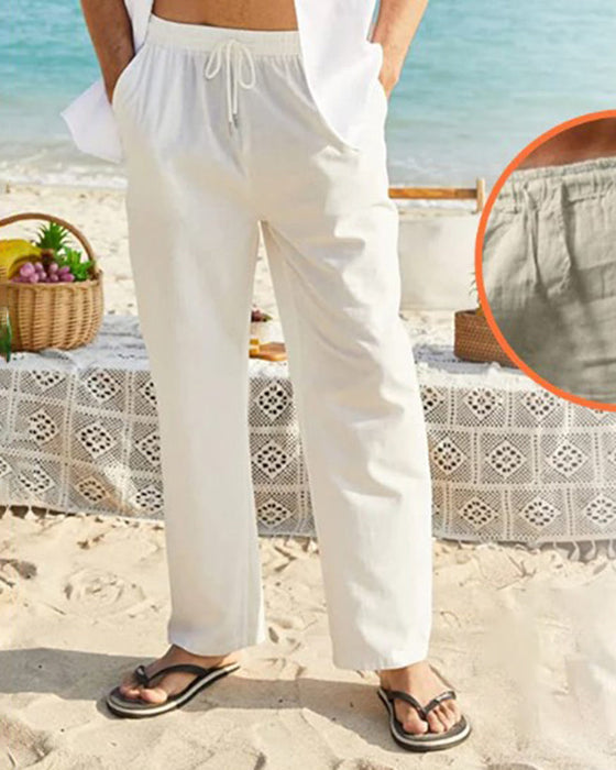 Męskie spodnie z lnu i bawełny