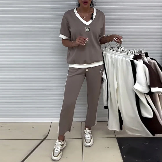 Garnitur Codzienny Dekolt W Serek Kontrastowy Kolor Sportowy