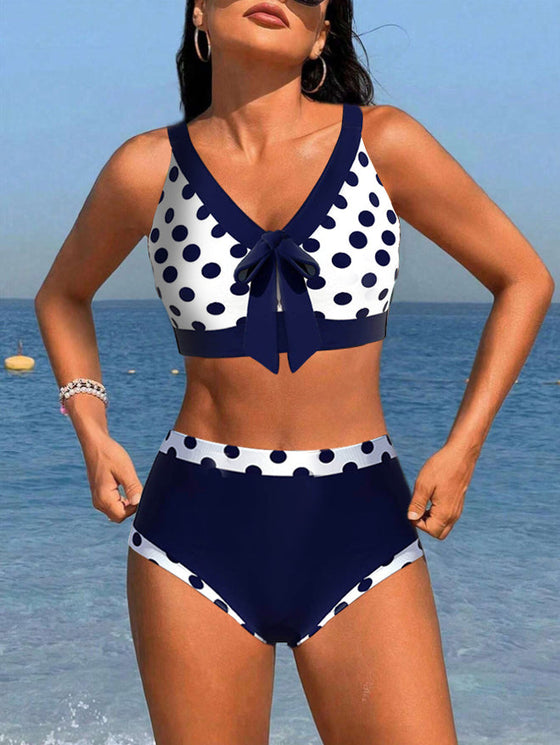 Patchworkowe bikini w kropki z wysokim stanem