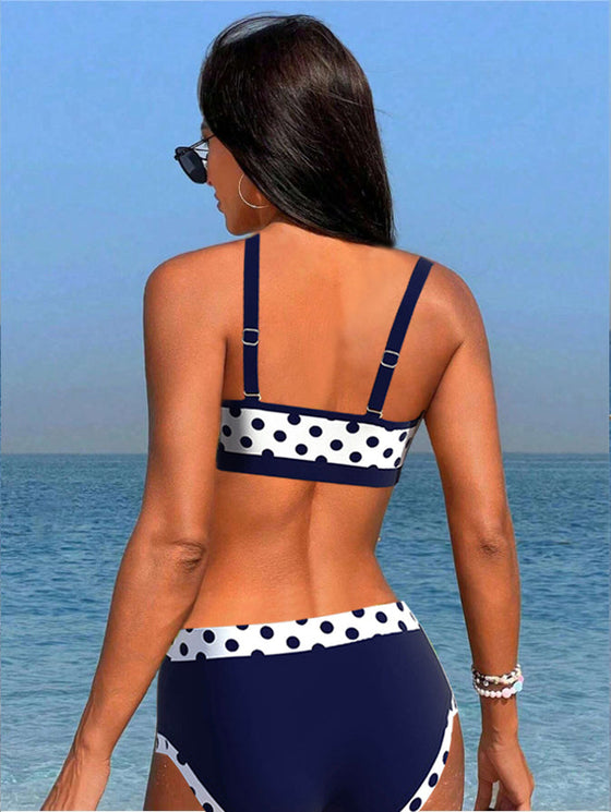 Patchworkowe bikini w kropki z wysokim stanem
