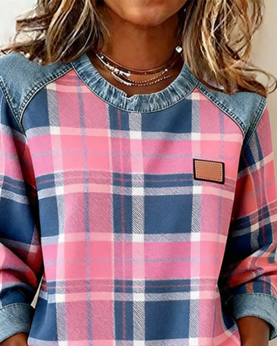 Modna Bluza W Kraciasty Patchwork