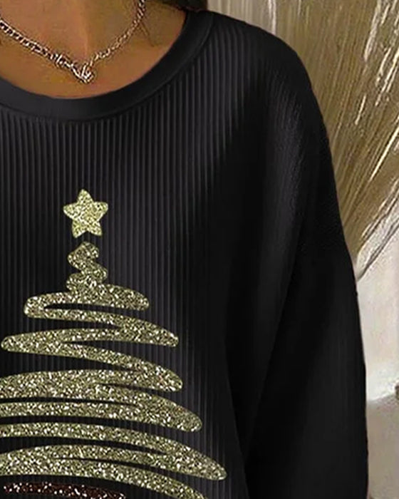 Bluza Luźna Wgłębienia Świąteczny Nadruk